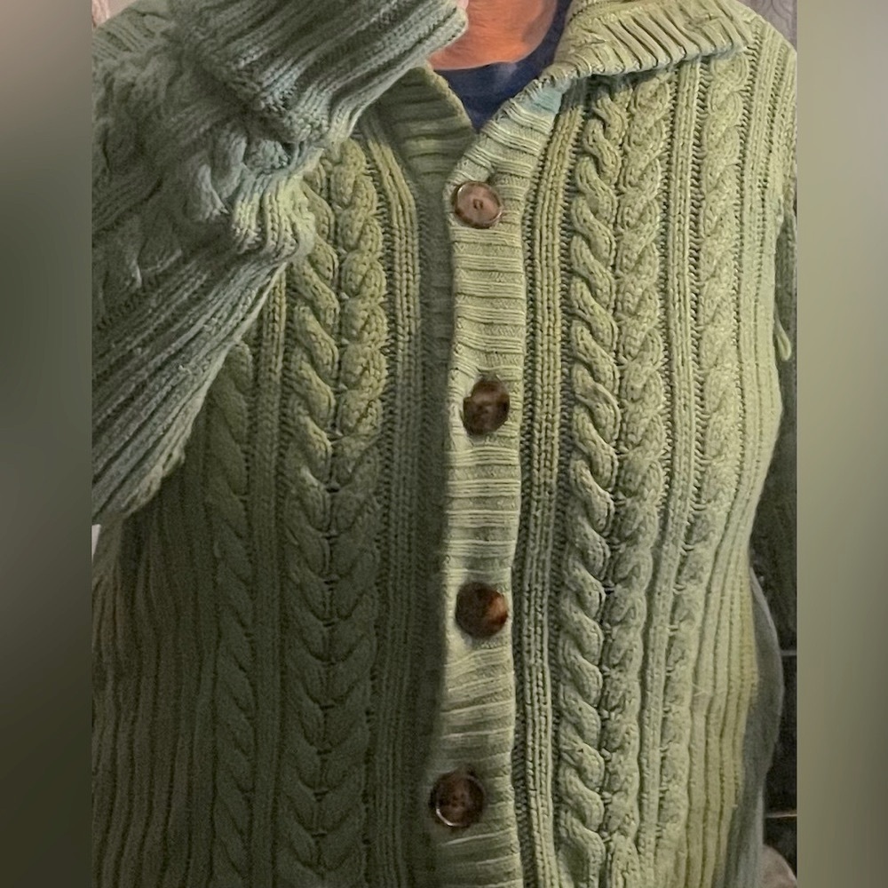 Woman’s St. John's Bay Sage Green Cable Knit Button Up Warm Cardigan